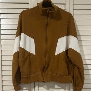 Forever 21 Brown and White Zip-Up Track Jacket Size M